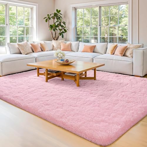 Image of 8x10 feet Soft Area Rug for Living Room and Bedroom, Modern Indoor Floor Carpet with Non-Slip Backing, Comfortable Decorative Home Decor Rug, Easy Clean & Durable- (Pink, Rectangular)