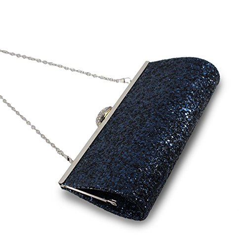 Missfiona Sparkly Glitter Formal Clutch Purse Wedding Party Evening Bag for Women(Navy)