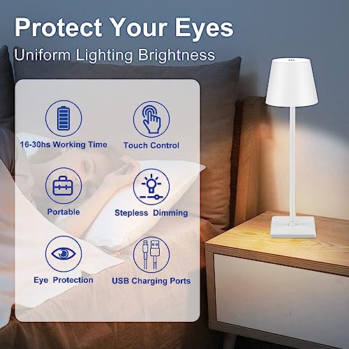 Aiwewin Cordless Table Lamp,Portable LED Desk Lamp Battery Operated Table Light 5000mAh 3 Color Stepless Dimming Rechargeable White Touch Lamps for Bedrooms Restaurant Bedroom Bars Camping by Aiwewin - Image 4