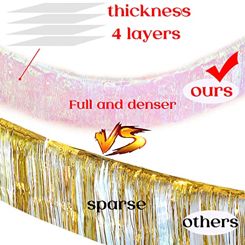 Image of Premium Iridescent Fringe Tinsel Garland for Party Decorations -4 Layers Thick, 2 Pack | LILF Foil Metallic Tinsel Banner Party Streamers for Wedding Birthday Christmas Decoration