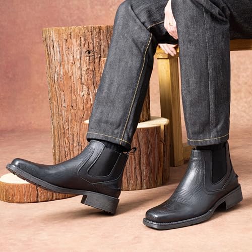 Image of Jousen Chelsea Boots Men Square Toe Ankle Mens Dress Boots Casual Slip On Boots for Men