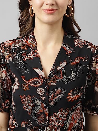Image of Toochki Women's Black Georgette Paisley Flared Western Top | Winter Top | Western Top | Top for Women | Women Top | Trendy Women Top
