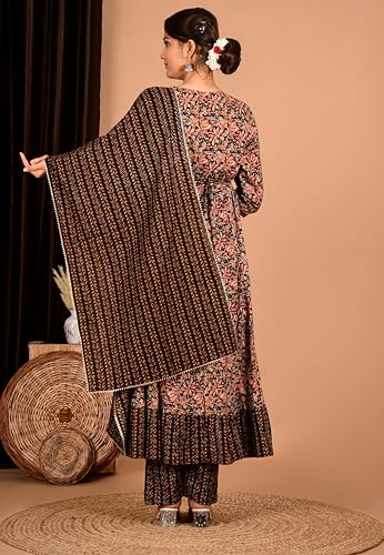 Image of Women's Cotton Embroidered Anarkali Kurta with Pant & Dupatta Set