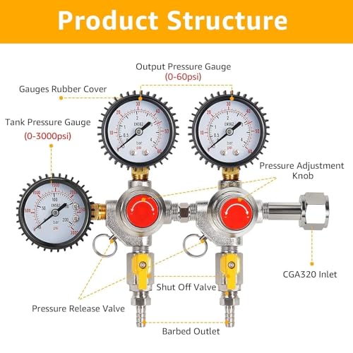 Imaictuu Two System CO2 Regulator Dual Output Keg Regulator Beer Regulator CGA-320 Kegerator Regulator CO2 Beer Keg Regulator with 0-55PSI Working Pressure,CO2 Keg Pressure Regulator for Home Brewing by Imaictuu - Image 3
