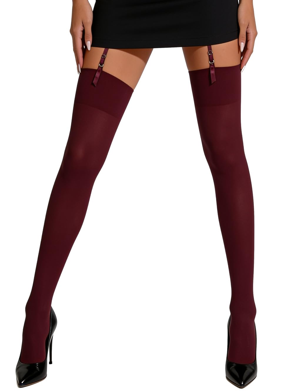 Mila Marutti Thigh High Stockings for Women | Garter Belt Stockings Semi Opaque 40D | Colored Suspender Stockings Pantyhose