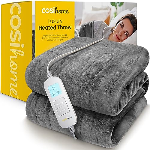 Cosi Home Manta eléctrica de lujo y paño grueso y suave lavable a máquina con mando a distancia digital, temporizador y 9 configuraciones de calor 160x130cm Gris