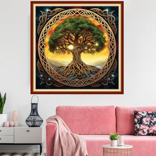 Image of Redxing Stamped Cross Stitch Kits Embroidery kit for Beginners Adults Full Range of Embroidery Patterns Starter Kits DIY Printed Cross Stitch Kits Needlepoint Kits 11CT-Magic Tree 18x18 inchs