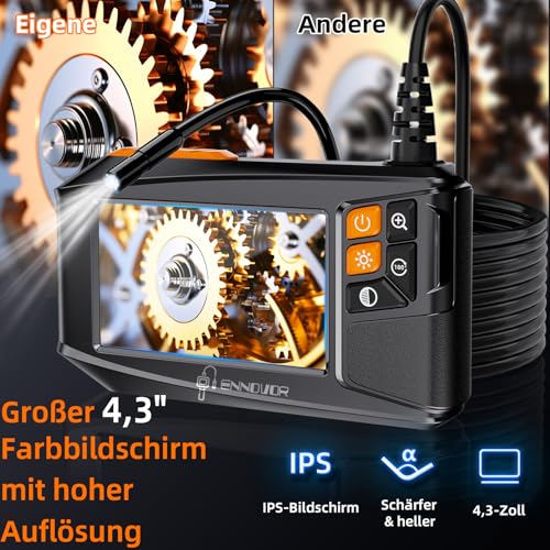 Endoskopkamera mit Licht 10m, Ennovor 1080P HD Digital Endoscope mit 4.3-Zoll-IPS- Bildschirm, IP67 Wasserdicht Rohrkamera mit 8 einstellbaren LEDs, 8mm Schlangenkamera Inspektionskamera