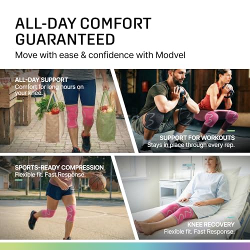 Image of Modvel 2 Pack Knee Brace for Women - Knee Support for Walking, Knee Compression Sleeves for Pain Relief, Knee Sleeves for Women, Knee Brace for Sports, Workouts & Arthritis
