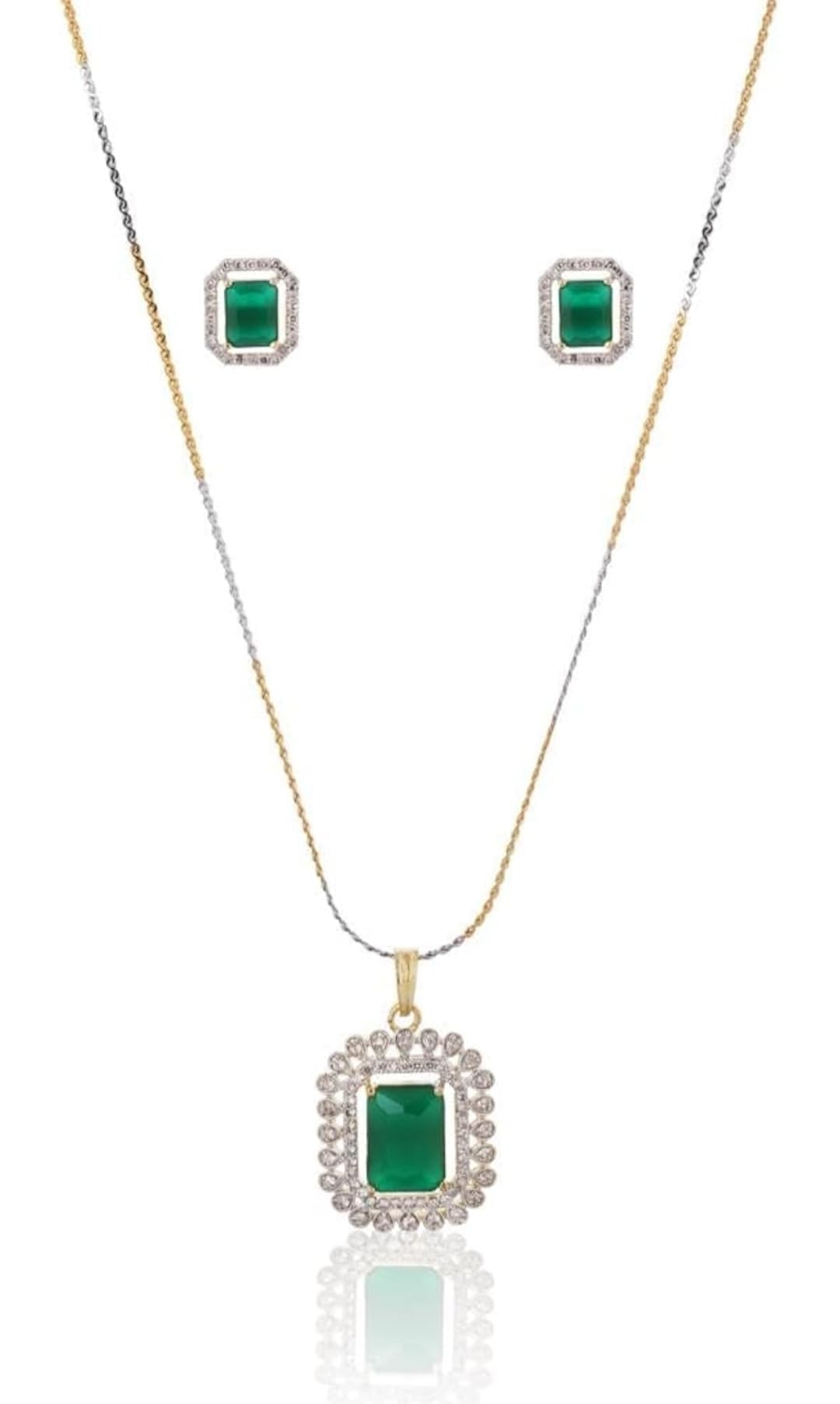 GLORIOUS GIRL gold plated American Diamond/AD Pendant Set (pendant.earring chain) in Green Colour with imported Chain for Women and Girls (B0C37STKLV) Amazon Price History, Amazon Price Tracker