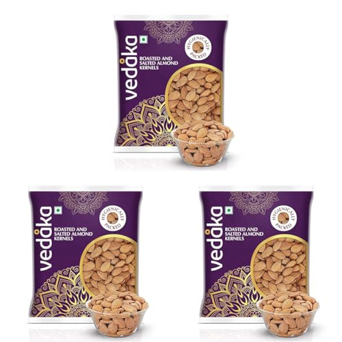 Image of Amazon Brand - Vedaka Premium Roasted and Salted Almonds, 100g. (Pack of 3)