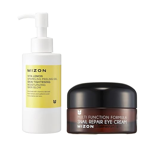 MIZON Crema de ojos de reparación de caracoles de 0.8 onzas líquidas + gel pelador de limón Vita, exfoliación, cuidado de los ojos, tratamiento de