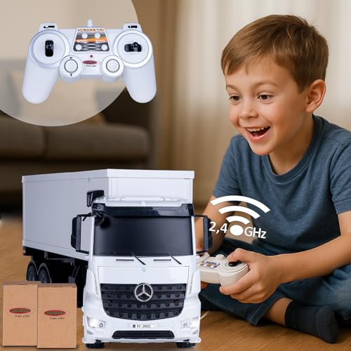 JAMARA 405148 LKW Mercedes Benz Arocs 1: 20 2, 4G-2 Geschwindigkeiten, ca. 6 km/H, bis zu 30 min. Fahrspaß, Auflieger Per Fernsteuerung An-& Abkoppelbar, Container abnehmbar, Türen Öffnen