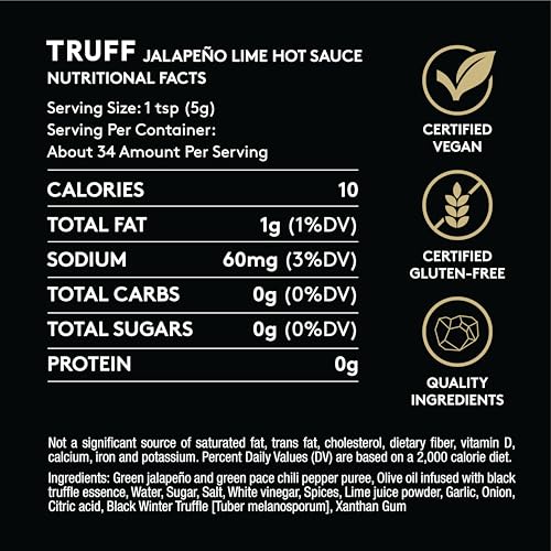 Image of TRUFF Jalapeno Lime Hot Sauce, Gourmet Hot Sauce with Black Winter Truffles, Green Jalapeno Peppers, Black Truffle Oil, Unique Flavor Experience in a Bottle, 6 oz.