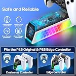 PS5 Controller Charger Station Compatible with Original & Edge Controllers, PS5 Charging Station Docking with RGB Light & LED Indicator for PlayStation Game