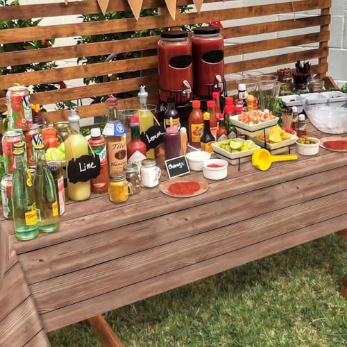 Image of 4Pcs Wood Tablecloth, Light Brown Grain Table Covers, Rectangular Table Decoration for Western Barn Themed Barbecue Party Decorations, 51 x 86.6 Inch