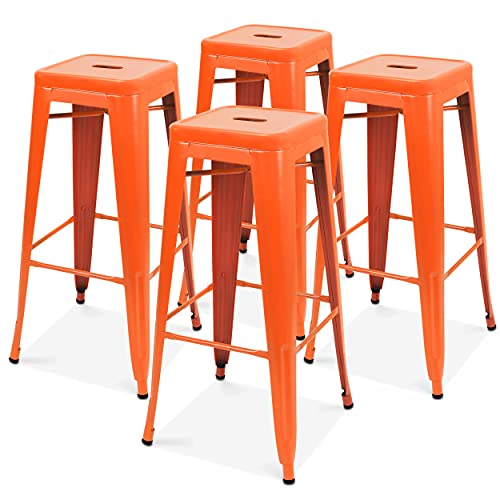 Oviala Lot 4 tabourets de Bar en métal Orange Mat
