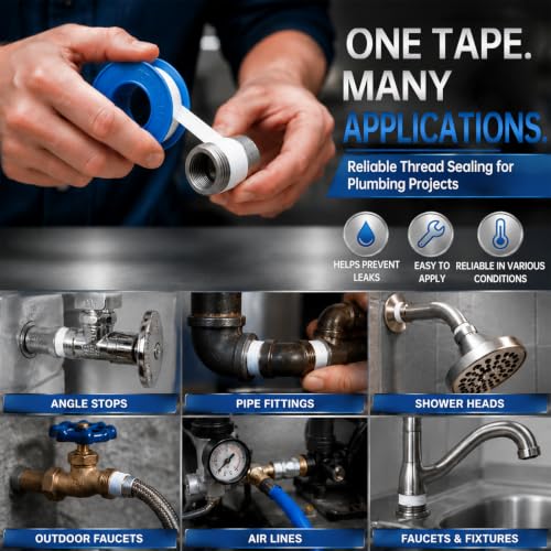 Image of 10 Pcs 3 /4 inch x 520 inch PTFE Thread Seal Tape 5.9 Mil Individual Pack | High Density Plumber Tape for Pipe Fittings, Threaded Connection, Water Line, Bathroom Repair, Waterproof Pipe Thread Sealant