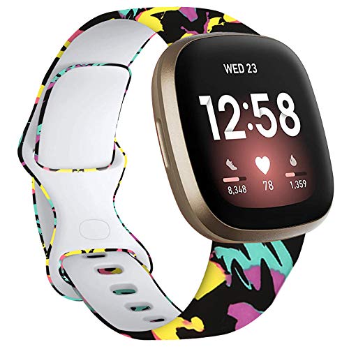 FunBand Compatible with Versa 3/ Versa 4/ Fitbit Sense Strap Bands,Floral Pattern Printed Soft Silicone Fitness Sports Replacement Wrist Strap Bracelet for Versa 3/ Versa 4/ Fitbit Sense Smart Watch