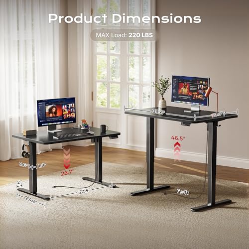 Image of Huuger Electric Standing Desk with Power Outlets and USB-C Port, 39 X 24 Inch Height Adjustable Desk, Sit Stand Desk for Home Office, Computer & Gaming Desk with 4 Presets, Stable Steel Frame, Black