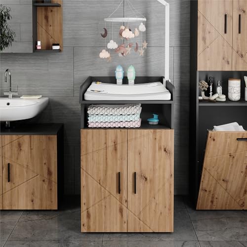 Vicco Commode à Langer Irma, Anthracite/Artisan, 60x97cm avec Plan à Langer, Convient aux Matelas à Langer Standards jusqu'à 85 x 75 cm