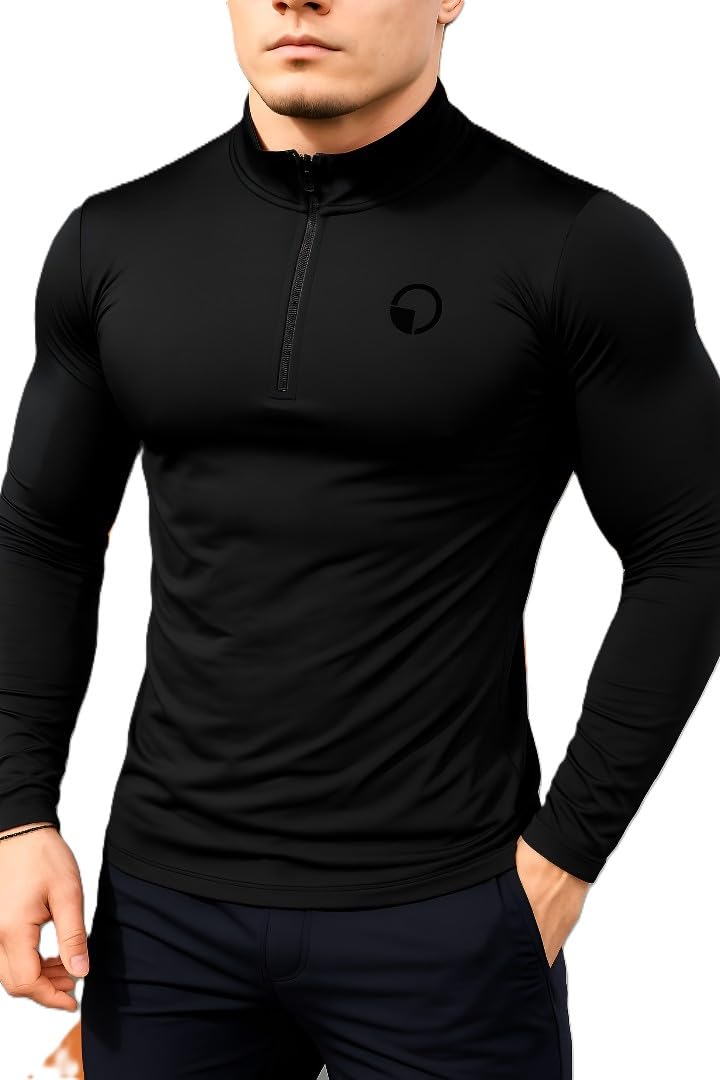 THIRD QUADRANT Men’s 1/4 Zip Long Sleeve Sports T-Shirt | Lightweight Quick-Dry Breathable Polyester Activewear for Gym, Running, Fishing, Golf, Cycling & Outdoor Workouts