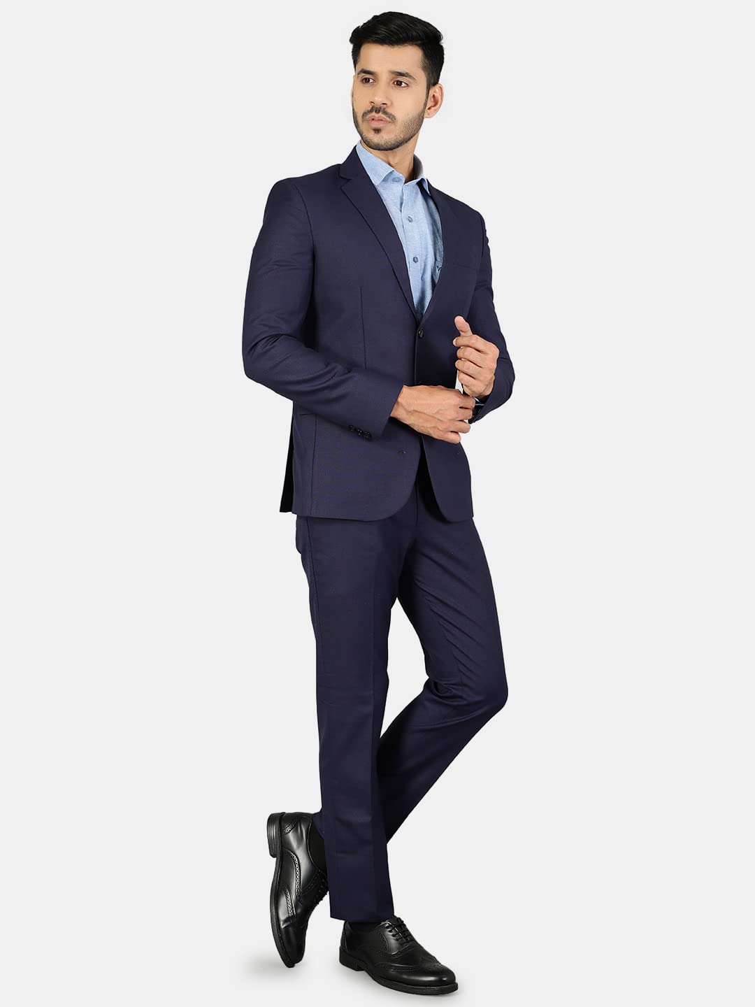 WINTAGE Mens Polyester Cotton Plain Blue Two Piece Suit : 40/ M - Image 5 thumbnail