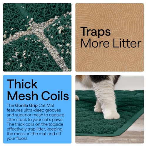 Image of GORILLA GRIP Durable Cat Litter Mat (35x23), XL Jumbo, No Phthalate, Water Resistant, Traps Litter from Box & Cats, Scatter Control, Soft on Kitty Paws, Easy Clean Mats (Hunter Green)