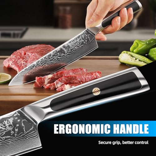 Image of Sunnecko Kitchen Knife Set of 3, Chef Knife Set Damascus Steel Knives Set for Kitchen Sharp VG10 Corn, Full Tang with Gift Box