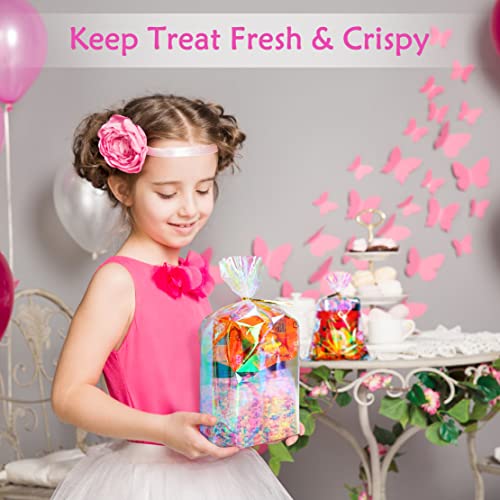 Tyrsen Cellophane Bags, 50 Pcs 9X12 Cellophane Plastic Treat Goodie Bags With Twist Ties Holographic Iridescent Cello Gift Bags For Mother's Day Birthday Party Halloween Xmas #TOP5