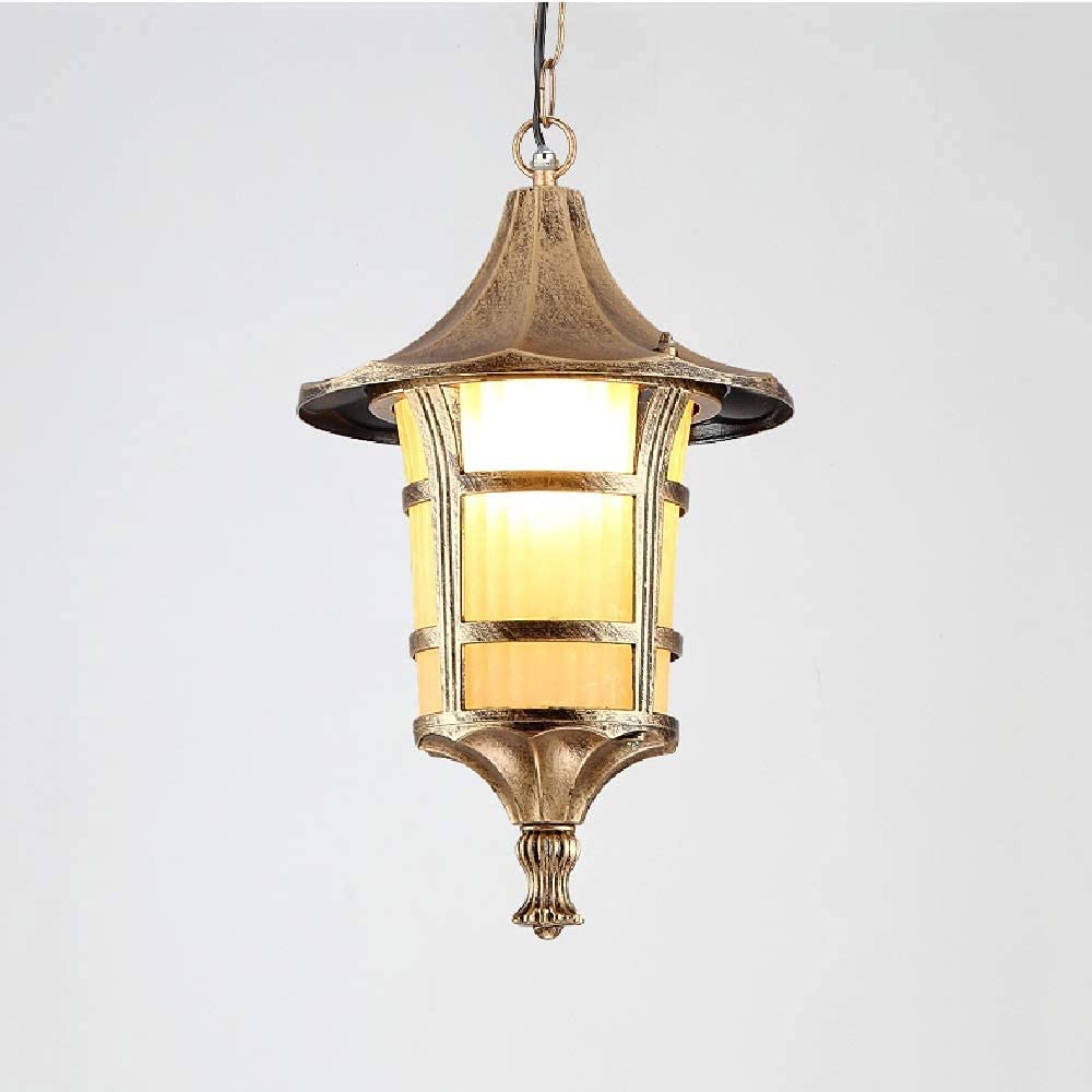 European Contemporary Exterior Balcony Hanging Light Outdoor Frosted Glass Lantern Courtyard Corridor Restaurant E27 Retro Victoria Retro Industry Chandelier Perfec/Bronze/38 * 24.5Cm