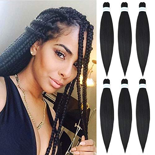 Pre Stretched Braiding Hair 24 Inch 6 Packs Long Braiding Hair Prestretched Crochet Braids Hair Professional Synthetic Hair Extension Itch Free Hot Water Setting Yaki Texture(1B#) … (24Inch, 1B#)
