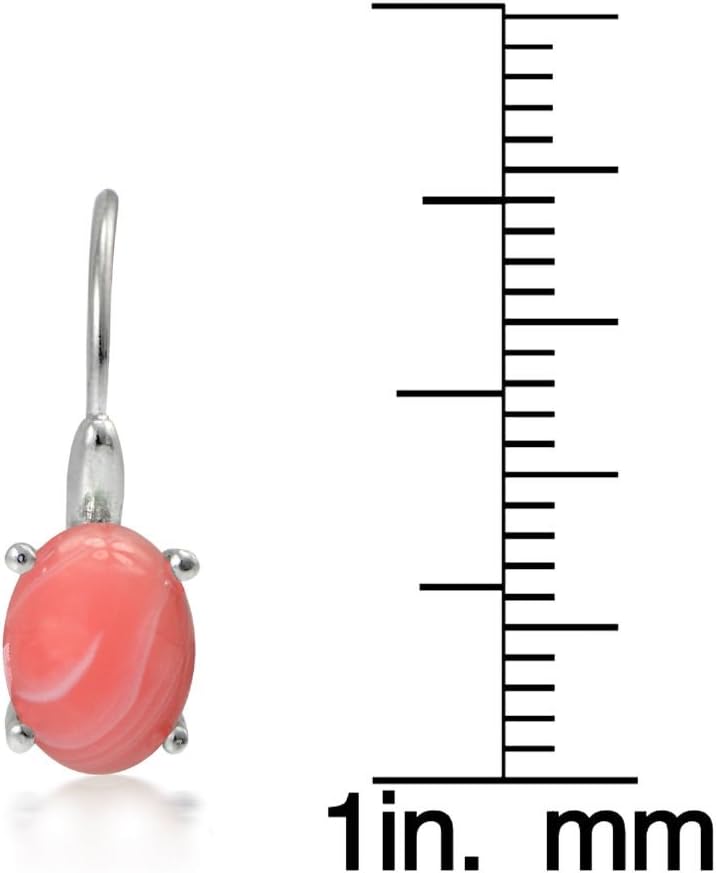 Sterling Silver Cabochon Stone Oval Drop Leverback Earrings for Women