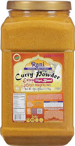 Rani Curry Powder EXTRA HOT (11-Spice Authentic Indian Blend) 80oz (5lbs) 2.27kg Bulk PET Jar ~ All Natural | Salt-Free | Vegan | No Colors | Gluten Friendly | NON-GMO | Kosher | Indian Origin