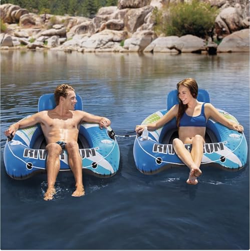 Intexx River Run Inflatable Water Float, 2-Pack – Lounge-Style Tube with Cup Holders, Backrest & Mesh Bottom – Ideal for River, Lake, or Pool