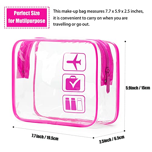 Modengkongjian Tsa Approved Toiletry Bag, 3 Pcs Clear Toiletries Bags Quart Size Travel Makeup Cosmetic Bag For Women Men, Carry On Airport Airline Compliant Bag (Rose Red) #TOP3