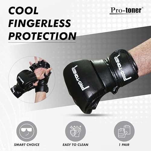 Image of Protoner Martial Arts Training Gloves - MMA Kickboxing Grappling Gloves with Thich Pad | All in One Kickboxing,Boxing, Street Fight, Mitts | (MMA Black)