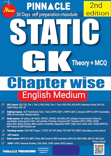 Image of Static GK (Theory + MCQ) Chapter-wise book | English medium | 2nd edition | (Useful for all Govt competitive Exam ) | Pinnacle Publications