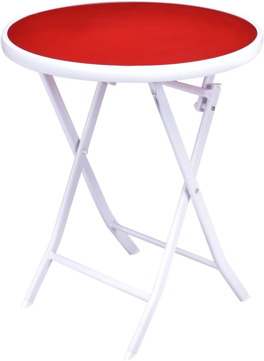 Tangkula 3 Pieces Folding Patio Bistro Set, No Assembly Required, Outdoor Folding Chairs & Table Set with Tempered Glass Tabletop, Outdoor Furniture Set for Garden, Poolside & Backyard (Red)