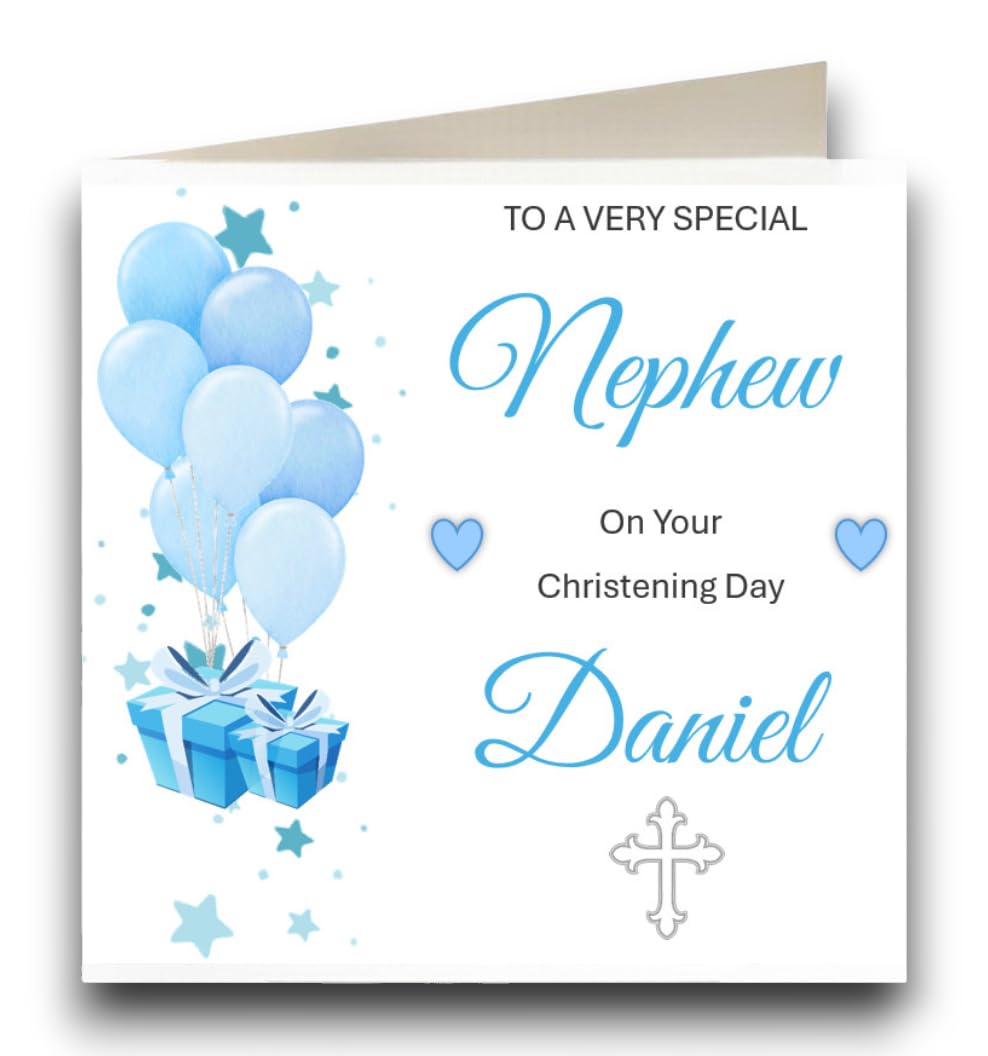 Boys Personalised Quality Christening - Baptism Card - Son - Grandson - Nephew - Friend CD13