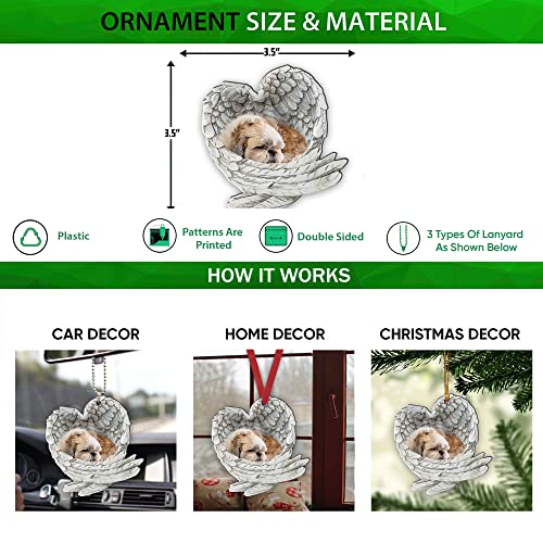 Talataca Shih Tzu Shitzu Schlafender Engelsflügel Tier Haustier Hund Bauernhaus 2D Flacher Auto Rückspiegel Zubehör Weihnachtsbaum Ornament Dekoration Hängender Charme Innen Rückansicht Anhänger Dekor