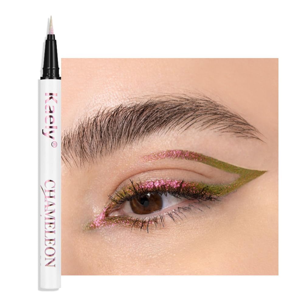evpct Chameleon Duo Chrome Liquid Eyeliner, Rose Bronzer Flare Glitter Metallic Shimmer Liquid Eyeliner, Multichrome Color Shift, Long Lasting