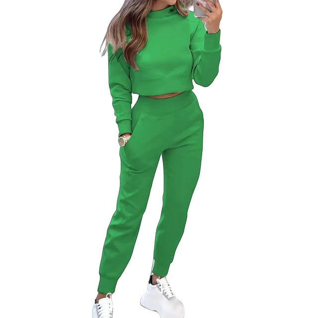 Sweatsuits Women 2 Piece Outfits Turtle Neck Crop Tops Workout Joggers Matching Track Suits Casual Going Out Outfits