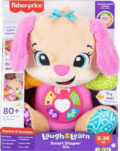 Image of Fisher-Price Baby Toy Laugh & Learn Smart Stages Sis Musical Plush with Lights & Learning Songs for Infants Ages 6+ Months