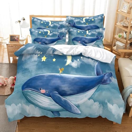 NDXRWDZR Funda Nordica Cama 90 Infantiles Ballena Edredón Cama 90 para Niñas Niños con Cremallera Suave Transpirable Microfibra Fundas Nordicas 150x220 cm + 2 Fundas de Almohada 50x80 cm