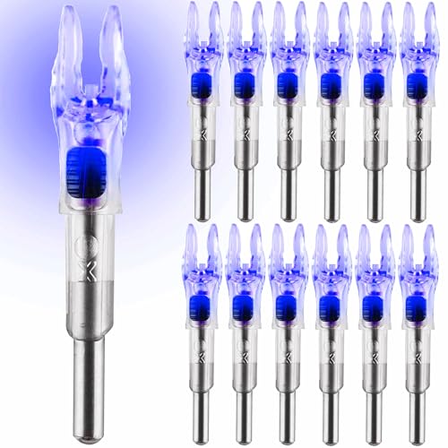 KEAUP 12 Pack X Lighted Nocks Universal Fit for Arrows with ID .204/.233/.244/.246 Light Up Nocks with ON/Off Switch for Archery Hunting