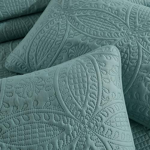 Image of Chezmoi Collection Austin 3-piece Oversized Bedspread Coverlet Set (Queen, Spa Blue)