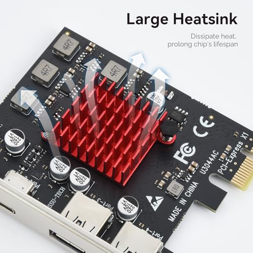 Image of ELUTENG PCI Express PCIE Card (PCIE to USB) 2 Port USB 3.1 Gen2 10Gbs Superspeed PCIE Expansion Card with Efficient Heat Dissipation Support Type A + Type C Ports for Windows XP /7 /8 /8.1 /10 | Superspeed PCI Express Expansion Card USB Card for Desktop PC Support Windows 11 /10 /8 /7 /XP /Vista