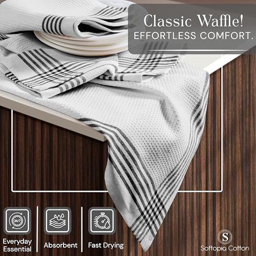 Image of Waffle White & Black 4 Pack Kitchen Dish Towels, 100% Cotton, 16x26 inches, Wash Rags for Drying Dishes, Highly Absorbent, Long Lasting Hand Towels Set for Daily Cooking & Cleaning
