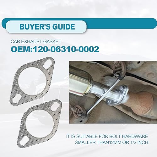 Image of 2 PCS Car Exhaust Gasket, Standard Exhaust Manifold Gasket, Ultra Seal 2-Bolt 2.5 Inch Exhaust Flange Gasket High Temperature, Car Accessories Made of High Temp Gasket Material OEM#120-06310-0002